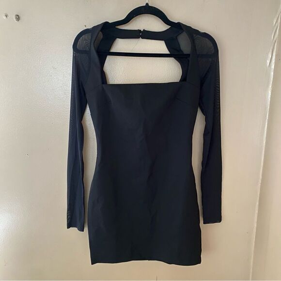 NWT Superdown Halley Bodycon Dress Black knit mini mesh Revolve S - Picture 7 of 10